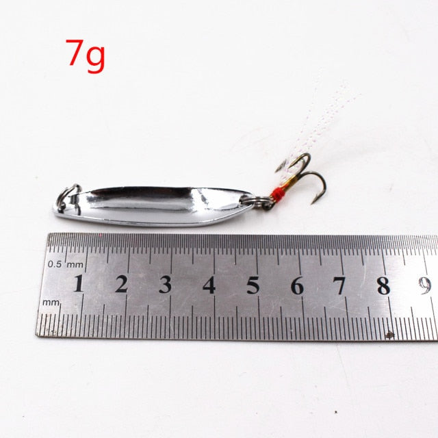 1 PCS 5g-21g Metal Silver Sequins Fishing Lures Spoon Lure Hard Baits With Feather Bass Sea Lures Spinner Wobbles Fishing Tackle