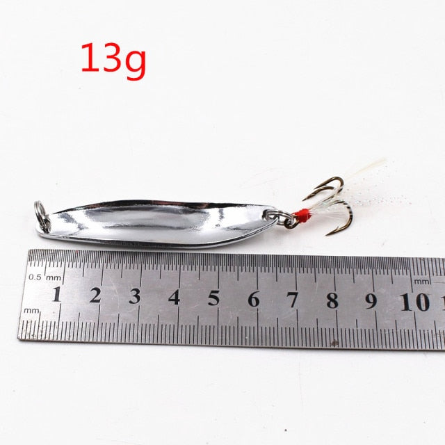 1 PCS 5g-21g Metal Silver Sequins Fishing Lures Spoon Lure Hard Baits With Feather Bass Sea Lures Spinner Wobbles Fishing Tackle