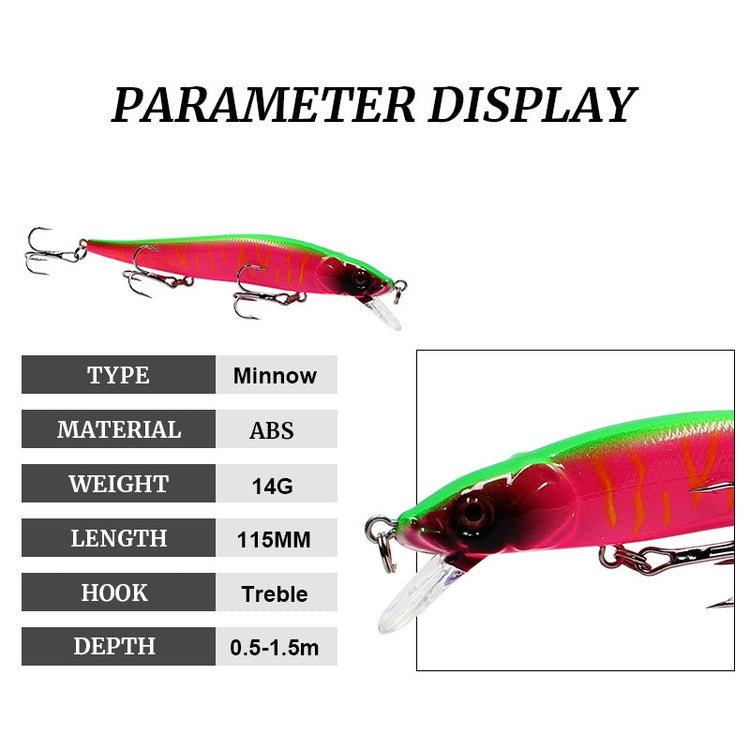 1pcs Fishing Lure 115mm/14g Minnow Crankbait Wobblers 3D Eyes Perch Artificial Bait Pike Carp Bait Swim Bait Fishing Pesca