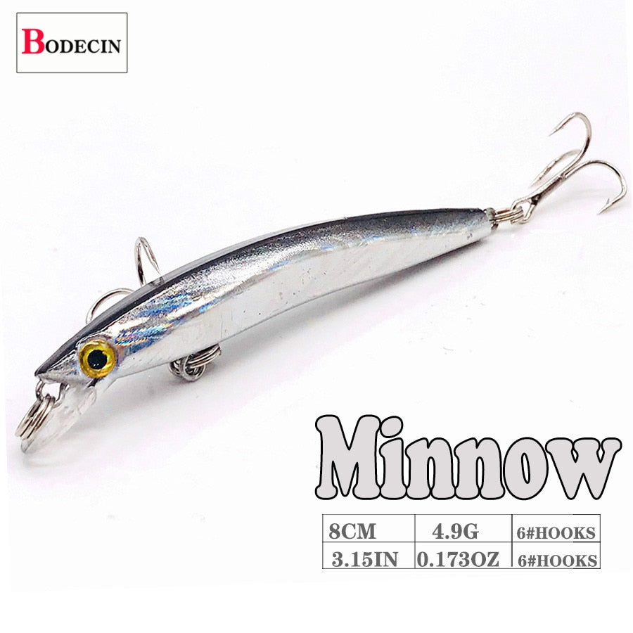 Wobbler Minnow Floating Hard Plastic Artificial  Fishing Lure Tackle Bass 8cm 3d Eyes  2 Fish Hook Crankbait 1pc