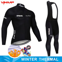 Warm 2021 STRAVA Winter Thermal Fleece Cycling Jersey Set Men&#39;s Outdoor Riding MTB Ropa Ciclismo Bib Pants Set Cycling Clothing