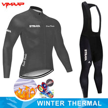 Warm 2021 STRAVA Winter Thermal Fleece Cycling Jersey Set Men&#39;s Outdoor Riding MTB Ropa Ciclismo Bib Pants Set Cycling Clothing