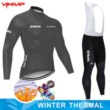 Warm 2021 STRAVA Winter Thermal Fleece Cycling Jersey Set Men&#39;s Outdoor Riding MTB Ropa Ciclismo Bib Pants Set Cycling Clothing