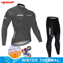 Warm 2021 STRAVA Winter Thermal Fleece Cycling Jersey Set Men&#39;s Outdoor Riding MTB Ropa Ciclismo Bib Pants Set Cycling Clothing