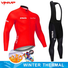 Warm 2021 STRAVA Winter Thermal Fleece Cycling Jersey Set Men&#39;s Outdoor Riding MTB Ropa Ciclismo Bib Pants Set Cycling Clothing