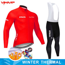 Warm 2021 STRAVA Winter Thermal Fleece Cycling Jersey Set Men&#39;s Outdoor Riding MTB Ropa Ciclismo Bib Pants Set Cycling Clothing