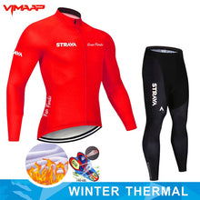 Warm 2021 STRAVA Winter Thermal Fleece Cycling Jersey Set Men&#39;s Outdoor Riding MTB Ropa Ciclismo Bib Pants Set Cycling Clothing