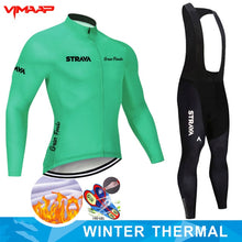 Warm 2021 STRAVA Winter Thermal Fleece Cycling Jersey Set Men&#39;s Outdoor Riding MTB Ropa Ciclismo Bib Pants Set Cycling Clothing