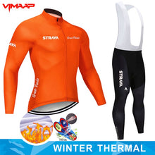 Warm 2021 STRAVA Winter Thermal Fleece Cycling Jersey Set Men&#39;s Outdoor Riding MTB Ropa Ciclismo Bib Pants Set Cycling Clothing