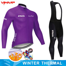 Warm 2021 STRAVA Winter Thermal Fleece Cycling Jersey Set Men&#39;s Outdoor Riding MTB Ropa Ciclismo Bib Pants Set Cycling Clothing