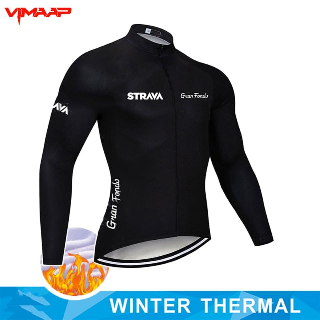 Warm 2021 STRAVA Winter Thermal Fleece Cycling Jersey Set Men&#39;s Outdoor Riding MTB Ropa Ciclismo Bib Pants Set Cycling Clothing