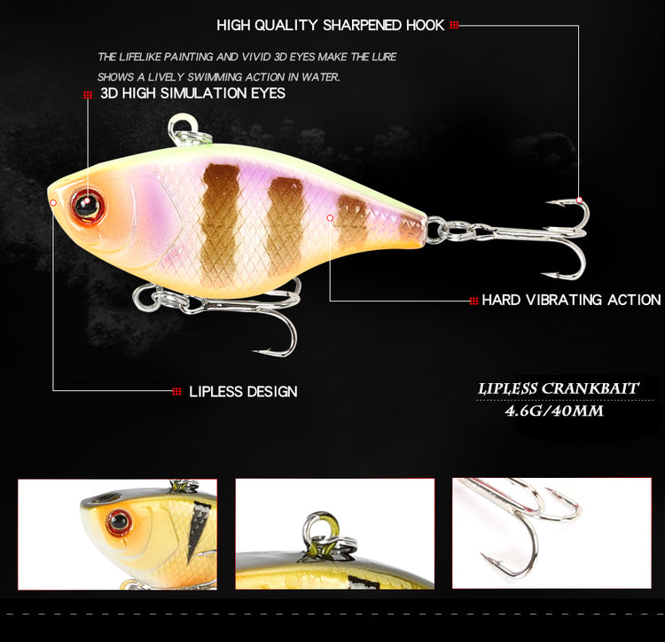 1PCS Hard VIB Lures Fishing Bait Treble Hooks Sinking Crankbait Wobber Fishing Tackle 4.6g 4cm