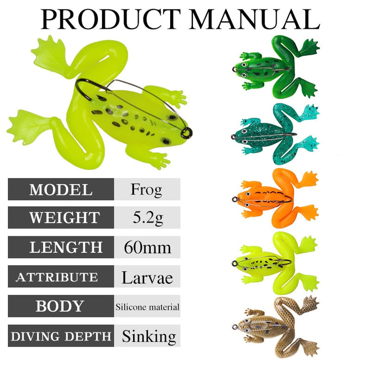 1Pcs 60mm 5.2g Pesca Soft Frog Fishing Lure Artificial Bait Silicone Frog Lures Swimming Bait with Treble Hooks Fishing Tackle