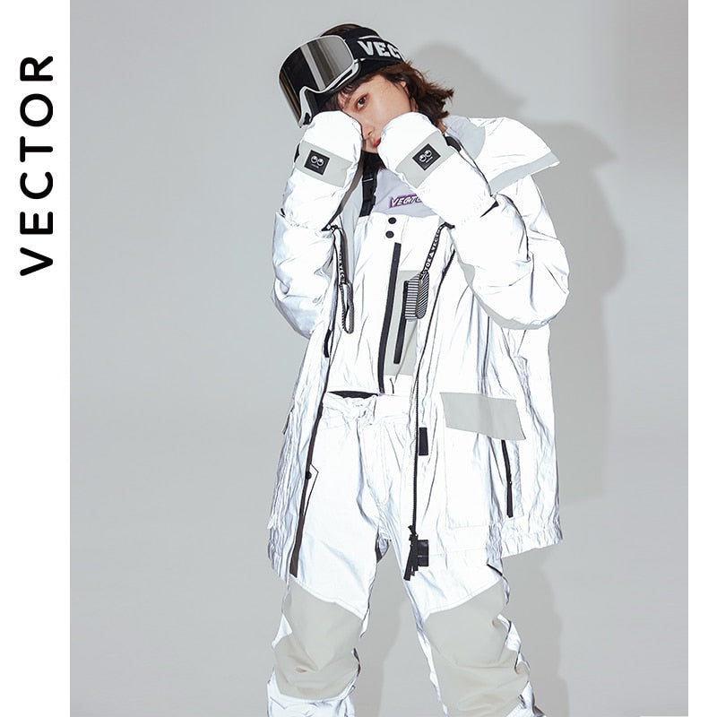 VECTOR Women&#39;s Warm Ski Suit Hooded Women&#39;s Men&#39;s Waterproof Windproof Reflective Ski Snowboard Jacket Outdoor Clothing