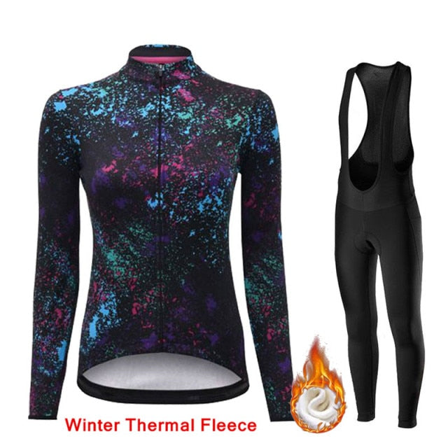 Warm 2022 Winter Thermal Fleece Cycling Clothes Women Jersey Suit Outdoor Bike MTB Clothing Bib Pants Set Ropa Maillot Ciclismo