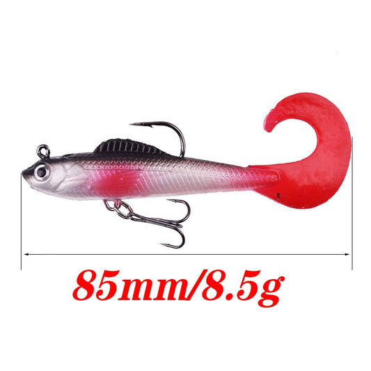 1PCS Swim Tail Fishing Lures Jig Wobblers Soft Baits 85mm 8.5g Artificial Silicone Bait for Sea Bass Carp Spoon Fishing Tackle