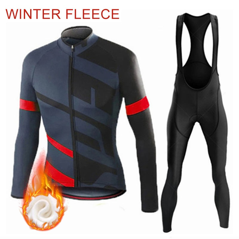 Warm 2021 Winter Thermal Fleece Cycling Clothes Men&#39;s Jersey Suit Outdoor Riding Bike MTB Clothing Bib Pants Set